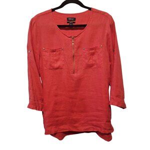 100% Linen Jones & Co Womens Coral 3/4 Sleeve Tunic  Academia Resort Wear Size L
